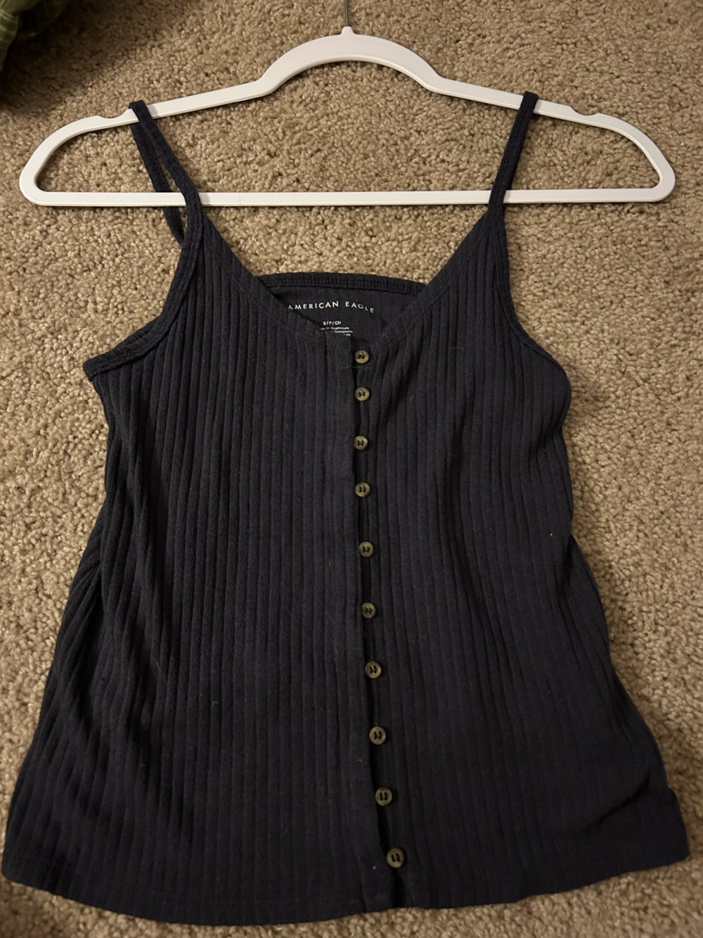 American Eagle Outfitters Navy Ribbed Button-Front Tank Top